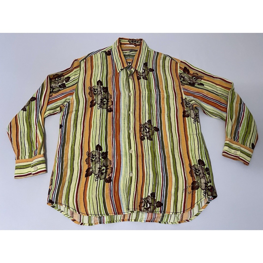 Tommy‎ Bahama Linen Shirt Mens Size XL Yellow Floral Button Up Casual Summer